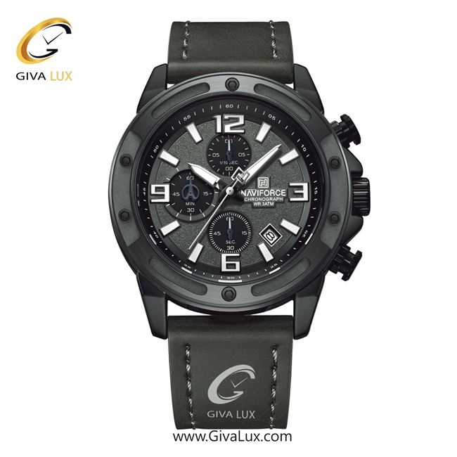 ساعت مچی اورجینال مردانه ناوی فورس|Naviforce|نوی فورس|نیوی فورس سه موتوره کرنوگراف مشکی | طوسی| طوسی| کد رفرنس NF8074 B/W/GY