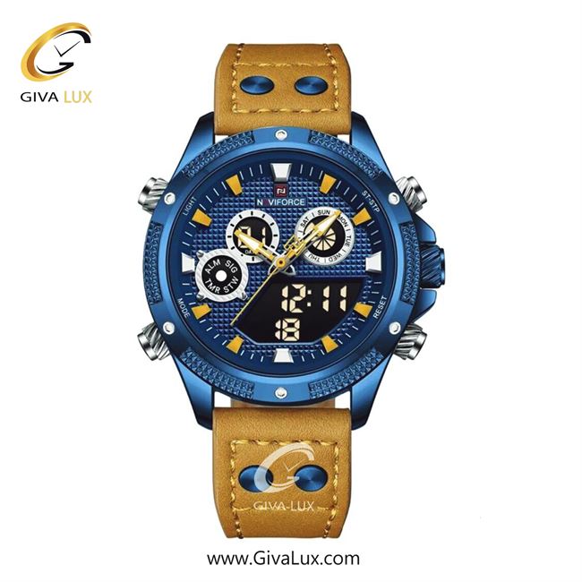 ساعت مچی اورجینال مردانه ناوی فورس|Naviforce|نوی فورس|نیوی فورس دو زمانه آبی کاربنی | عسلی| آبی کاربنی| کد رفرنس NF9224