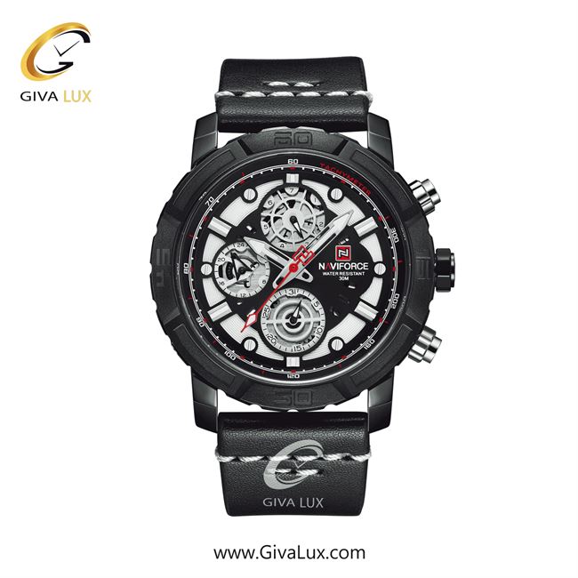 ساعت مچی مردانه بند چرمی ناوی فورسB/W/B (نیوی فورس) NF9139