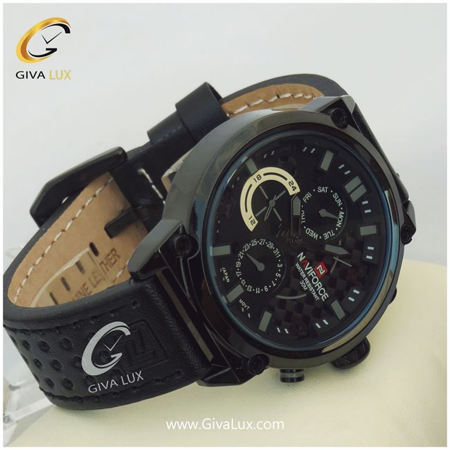 ساعت مچی اورجینال مردانه ناوی فورس|Naviforce|نوی فورس|نیوی فورس سه موتوره فول تایم مشکی | مشکی| مشکی|