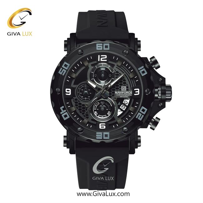 ساعت مچی اورجینال مردانه ناوی فورس|Naviforce|نوی فورس|نیوی فورس سه موتوره کرنوگراف مشکی | مشکی| مشکی-طوسی| کد رفرنس NF7123 B/W/B