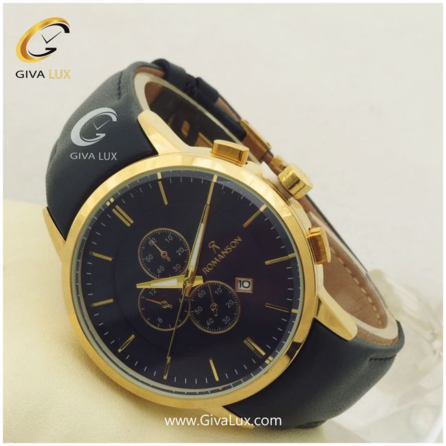 ساعت مردانه بند چرمی طرح سه موتوره سورمه ای رومانسون