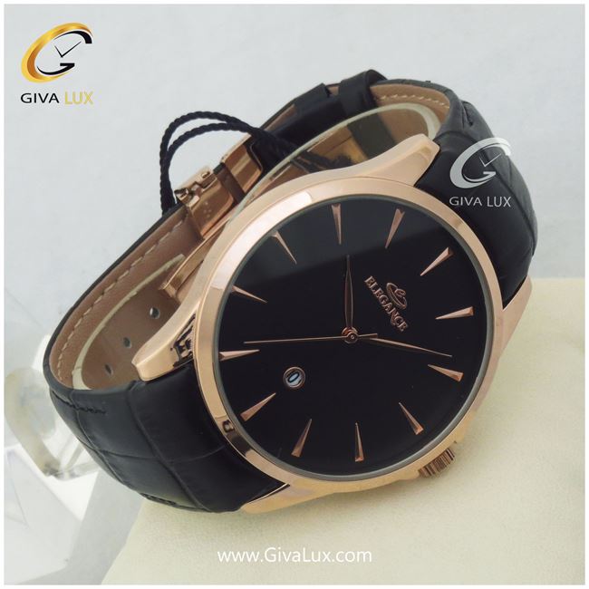 ساعت مچی مردانه بند چرمی مشکی الگانس