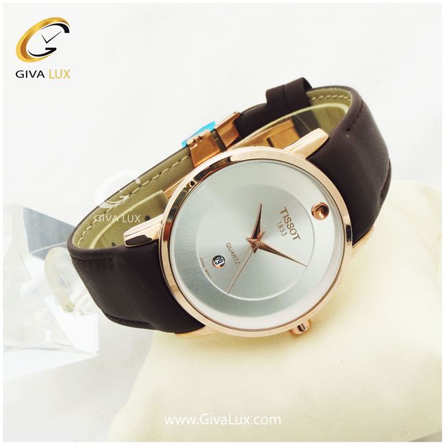 ساعت مردانه بند چرمی قهوه ای تیسوت تقویم دار