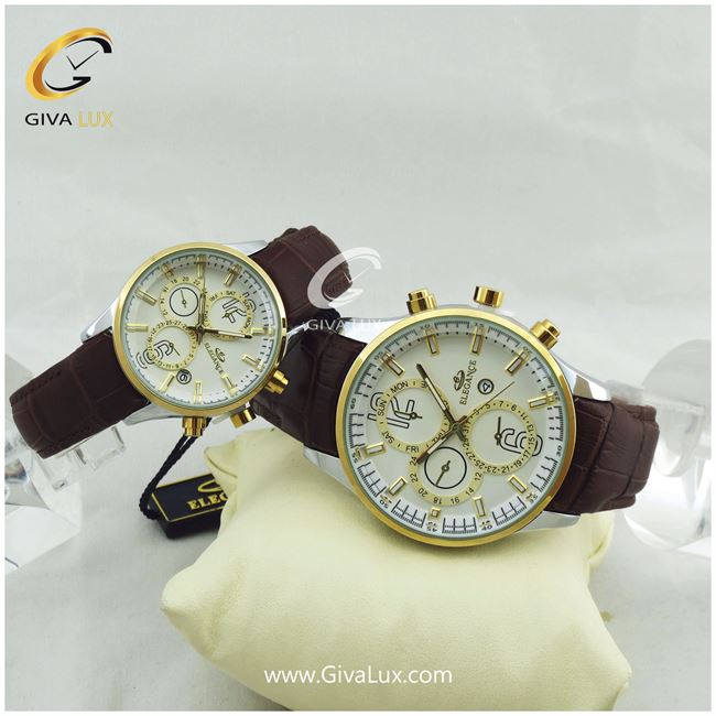 ساعت مچی ست مردانه و زنانه بند قهوه ای الگانس