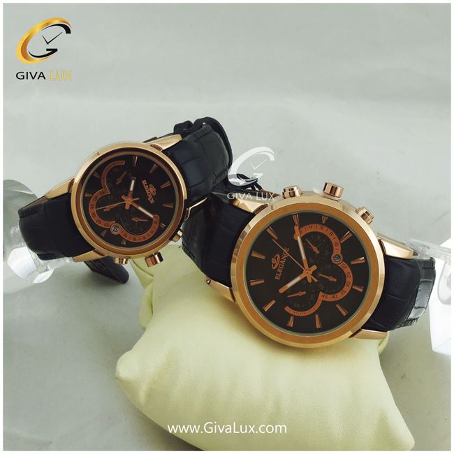 ساعت مچی ست مردانه و زنانه بند مشکی الگانس