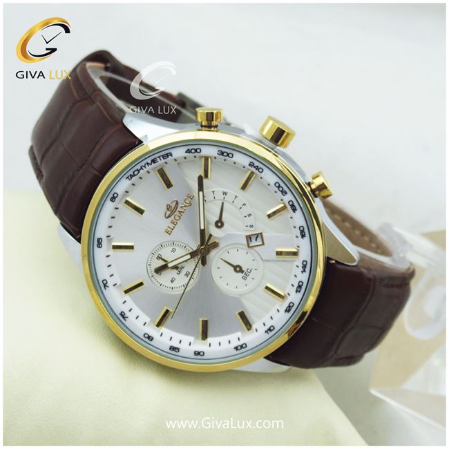 ساعت مچی مردانه بند چرمی قهوه ای الگانس