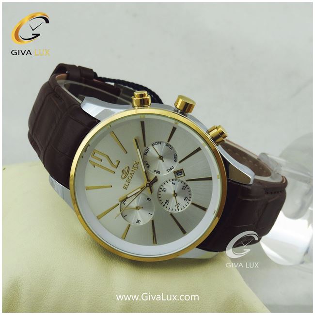 ساعت مچی مردانه بند چرمی قهوه ای الگانس