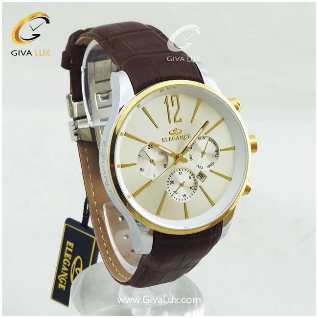 ساعت مچی مردانه بند چرمی قهوه ای الگانس