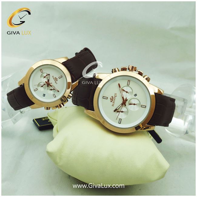 ساعت مچی ست زنانه و مردانه بند چرمی قهوه ای مدل الگانس