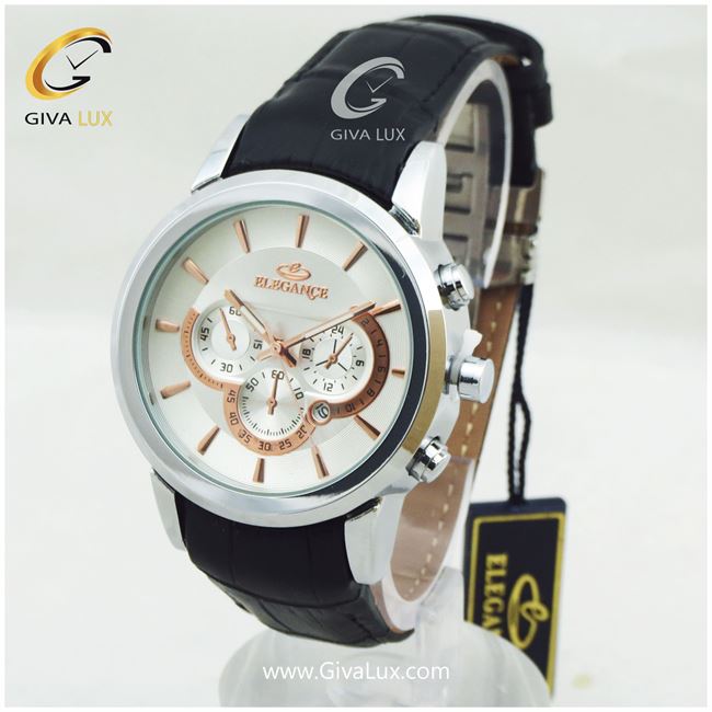 ساعت مچی مردانه بند چرمی مشکی الگانس