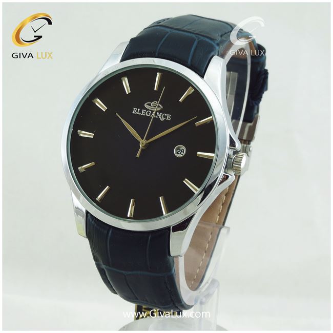 ساعت مچی مردانه بند چرمی سورمه ای  الگانس