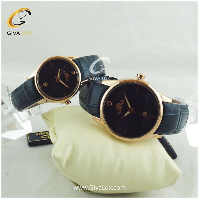 ست ساعت مچی مردانه و زنانه بند چرمی سورمه ای الگانس