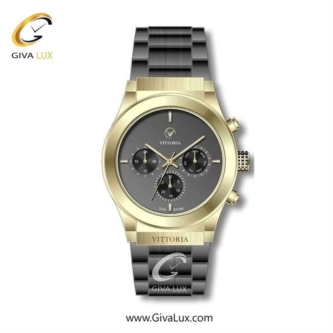 ساعت مچی اورجینال مردانه ویتوریا | Vittoria سه موتوره فول تایم طلایی | تیتانیوم(زغالی)| دودی|تیتانیوم| کد رفرنس VT3273