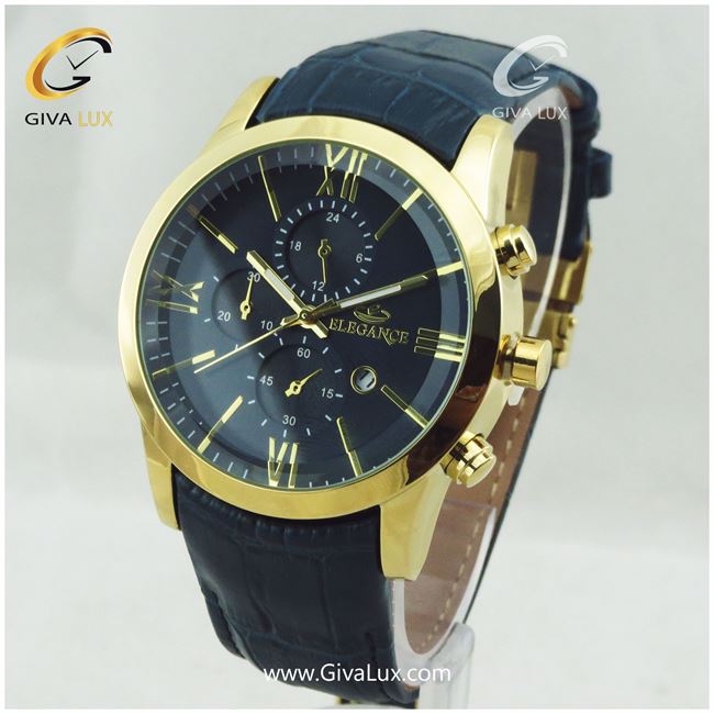 ساعت مچی مردانه بند چرمی سورمه ای طرح سه موتوره الگانس