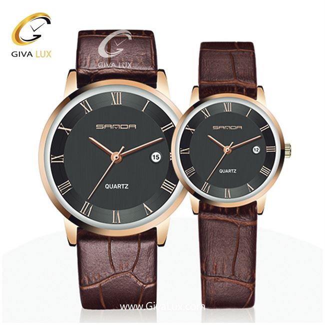 ست ساعت مچی بند چرمی قهوه ای ساندا مدل SANDA188