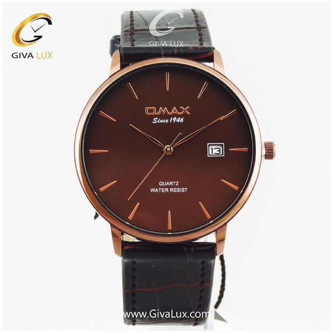 ساعت مچی مردانه بند چرمی قهوه ای OMAX