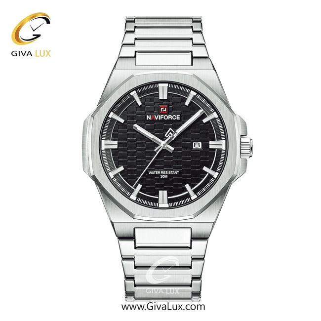 ساعت مچی اورجینال مردانه ناوی فورس|Naviforce|نوی فورس|نیوی فورس نقره ای | نقره ای| مشکی| کد رفرنس NF9245 S/B/S