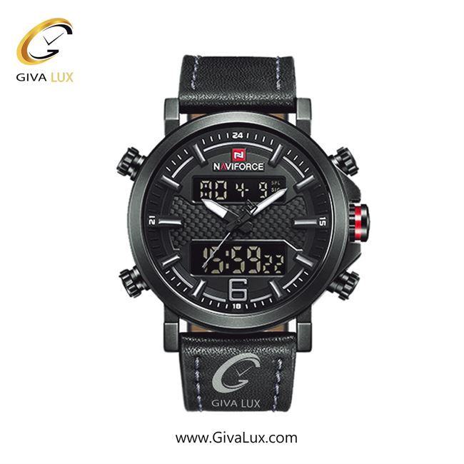 ساعت مچی اورجینال مردانه ناوی فورس|Naviforce|نوی فورس|نیوی فورس دو زمانه مشکی | مشکی| مشکی| کد رفرنس NF9135 B/GY/B