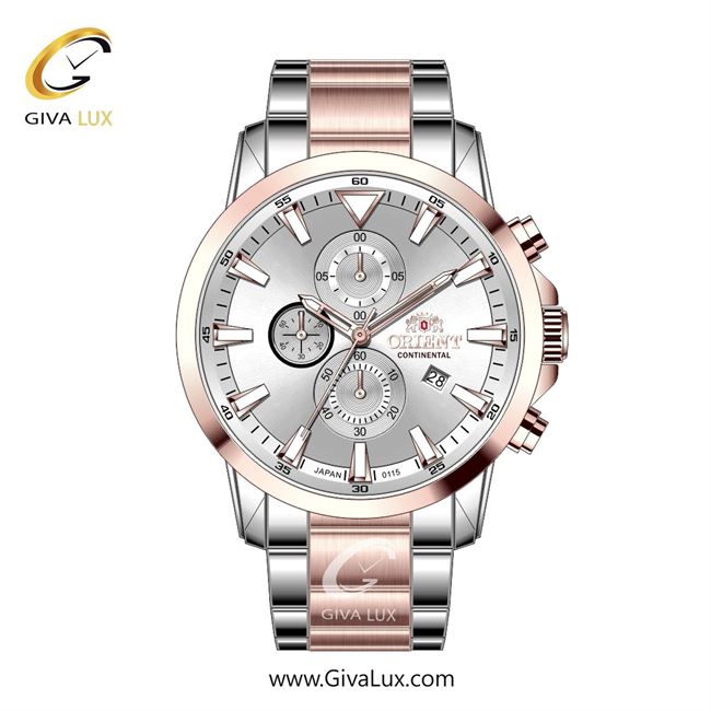ساعت مچی اورجینال مردانه اورینت (کانتیننتال) | Orient (Continental) سه موتوره کرنوگراف رزگلد-نقره ای | نقره ای-رزگلد| نقره ای| کد رفرنس 0115
