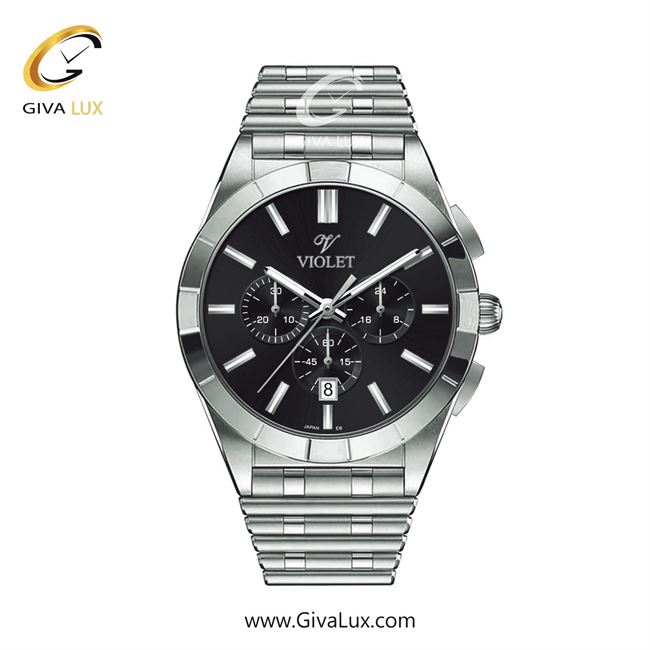 ساعت مچی اورجینال مردانه ویولت | VIOLET سه موتوره کرنوگراف نقره ای | نقره ای| مشکی| کد رفرنس 0613