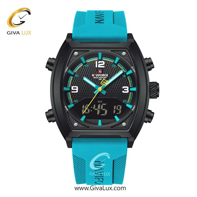 ساعت مچی اورجینال مردانه-اسپرت ناوی فورس|Naviforce|نوی فورس|نیوی فورس دو زمانه مشکی | سبزآبی| مشکی| کد رفرنس NF9242 B/W/P.BE