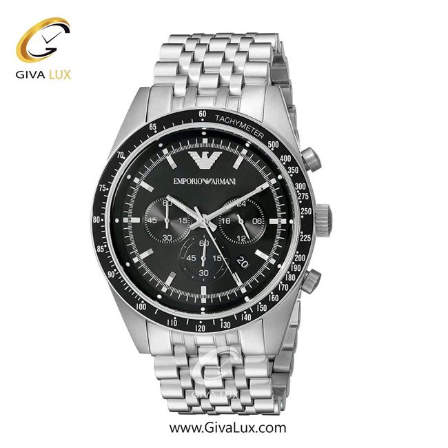 ساعت مچی اورجینال مردانه امپریو آرمانی سه موتوره کرنوگراف نقره ای | نقره ای| مشکی| کد رفرنس ar5988
