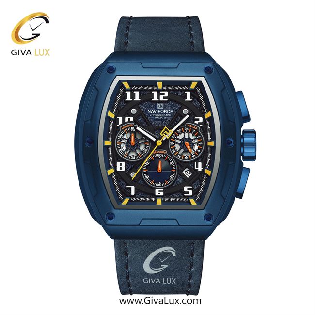 ساعت مچی اورجینال مردانه ناوی فورس|Naviforce|نوی فورس|نیوی فورس سه موتوره کرنوگراف آبی | آبی| آبی| کد رفرنس NF8053 BE/BE/BE