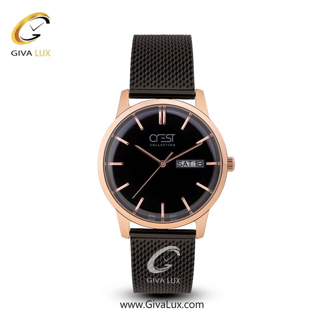 ساعت مچی اورجینال مردانه کرست | Crest  رزگلد | مشکی| مشکی| کد رفرنس Crest 6003-4