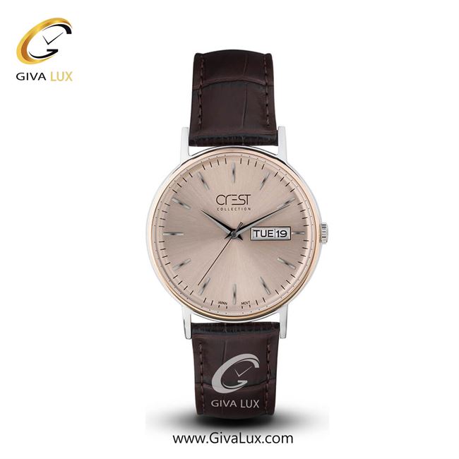 ساعت مچی اورجینال مردانه کرست | Crest  نقره ای-رزگلد | قهوه ای| بژ| کد رفرنس Crest 6004-1
