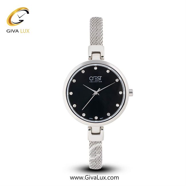 ساعت مچی اورجینال زنانه کرست | Crest  نقره ای | نقره ای| مشکی| کد رفرنس Crest 6007-1