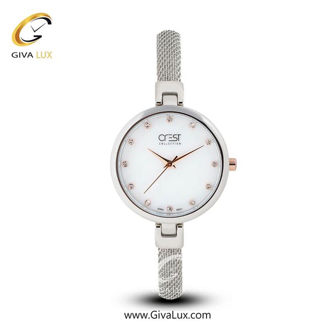 ساعت مچی اورجینال زنانه کرست | Crest  نقره ای | نقره ای| سفید صدفی| کد رفرنس Crest 6007-4