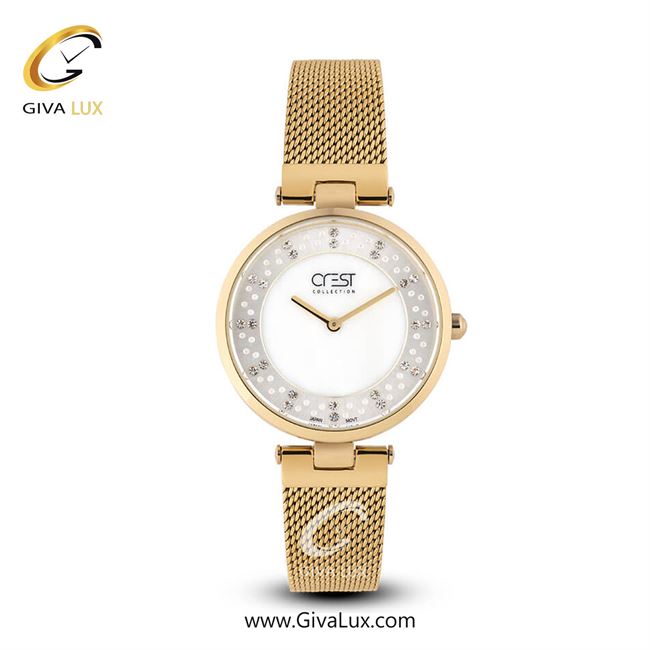 ساعت مچی اورجینال زنانه کرست | Crest  طلایی | طلایی| سفید| کد رفرنس Crest 6014-2