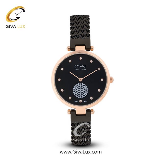 ساعت مچی اورجینال زنانه کرست | Crest  رزگلد | مشکی| مشکی| کد رفرنس Crest 6015-4