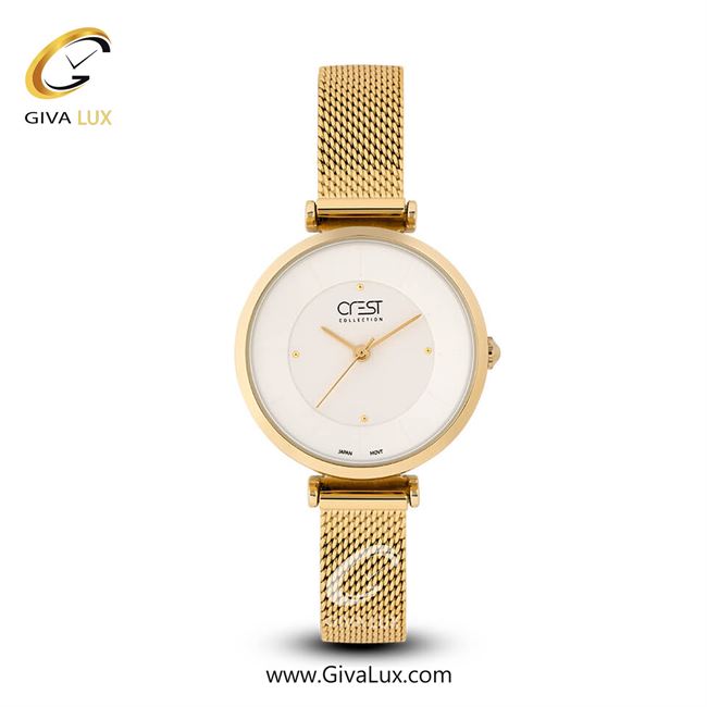 ساعت مچی اورجینال زنانه کرست | Crest  طلایی | طلایی| سفید| کد رفرنس Crest 6016-4