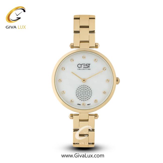 ساعت مچی اورجینال زنانه کرست | Crest  طلایی | طلایی| سفید صدفی| کد رفرنس Crest 6019-1