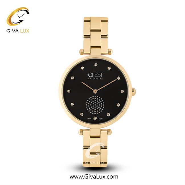 ساعت مچی اورجینال زنانه کرست | Crest  طلایی | طلایی| مشکی| کد رفرنس Crest 6019-4