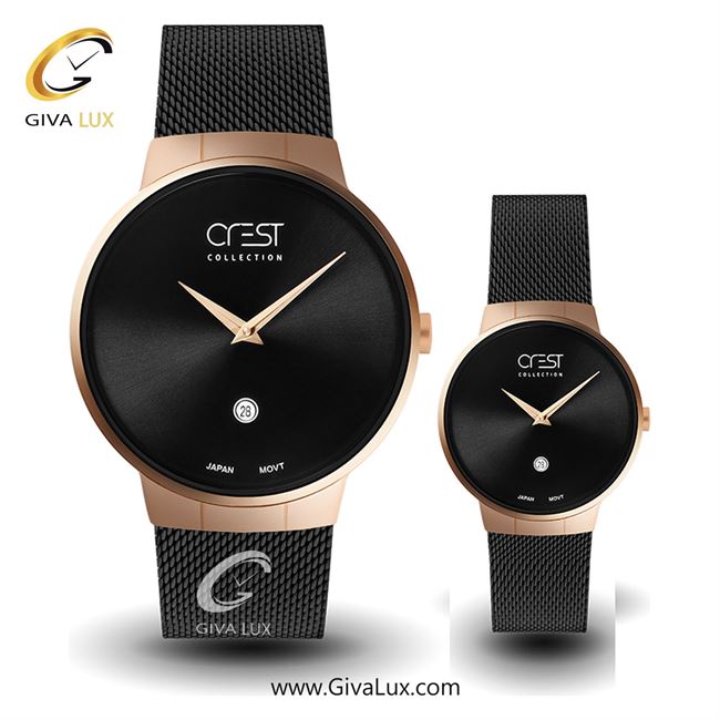 ساعت مچی اورجینال ست کرست | Crest  رزگلد | مشکی| مشکی| کد رفرنس Crest 6027-2
