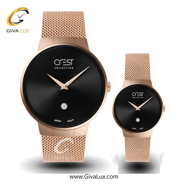 ساعت مچی اورجینال ست کرست | Crest  رزگلد | رزگلد| مشکی| کد رفرنس Crest 6027-3