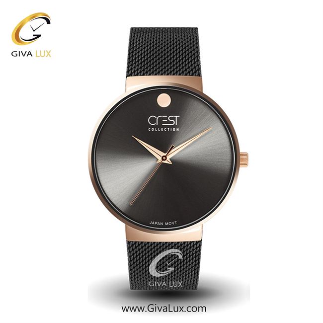 ساعت مچی اورجینال مردانه کرست | Crest  رزگلد | مشکی| مشکی| کد رفرنس Crest 6028-3