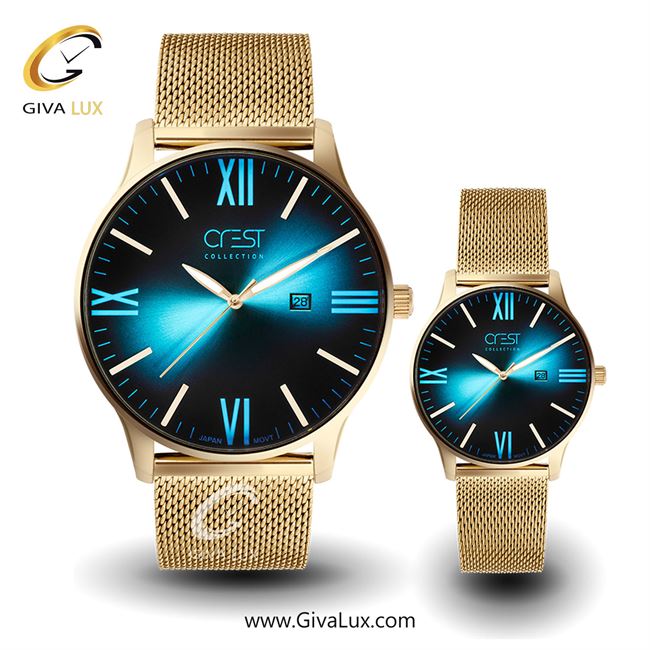ساعت مچی اورجینال ست کرست | Crest  طلایی | طلایی| سرمه ای| کد رفرنس Crest 6030-2