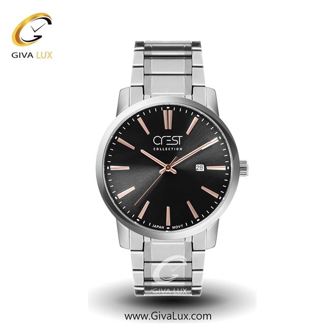 ساعت مچی اورجینال مردانه کرست | Crest  نقره ای | نقره ای| مشکی| کد رفرنس Crest 6035-5