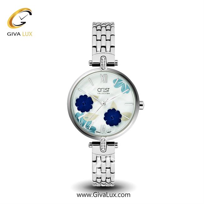 ساعت مچی اورجینال زنانه کرست | Crest  نقره ای | نقره ای| گلدار/طرحدار| کد رفرنس Crest 6085-1