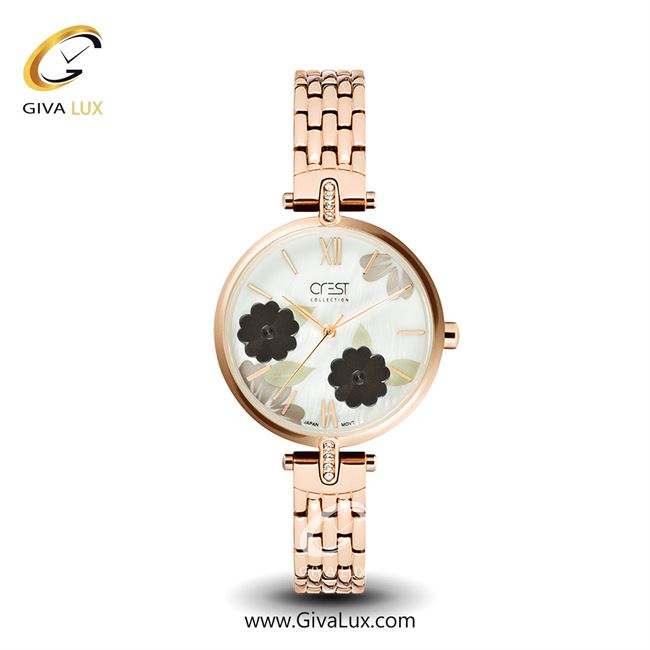 ساعت مچی اورجینال زنانه کرست | Crest  رزگلد | رزگلد| گلدار/طرحدار| کد رفرنس Crest 6085-4