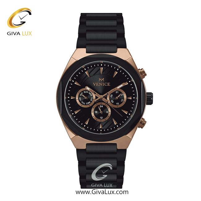 ساعت مچی اورجینال مردانه ونیز سه موتوره فول تایم مشکی-رزگلد | مشکی| مشکی| کد رفرنس V801216702