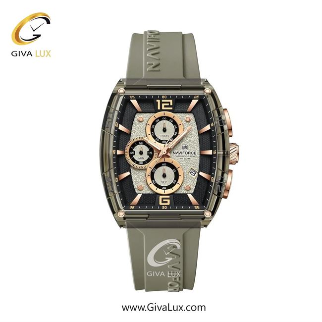 ساعت مچی اورجینال مردانه ناوی فورس|Naviforce|نوی فورس|نیوی فورس سه موتوره کرنوگراف خاکی | خاکی| خاکی-مشکی| کد رفرنس NF6101 GY/Y/GY