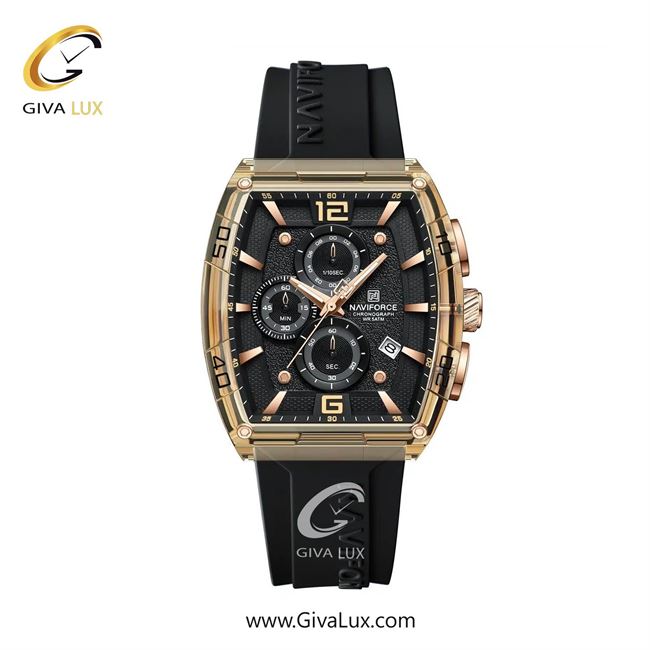 ساعت مچی اورجینال مردانه ناوی فورس|Naviforce|نوی فورس|نیوی فورس سه موتوره کرنوگراف رزگلد | مشکی| مشکی| کد رفرنس NF6101 RG/Y/B