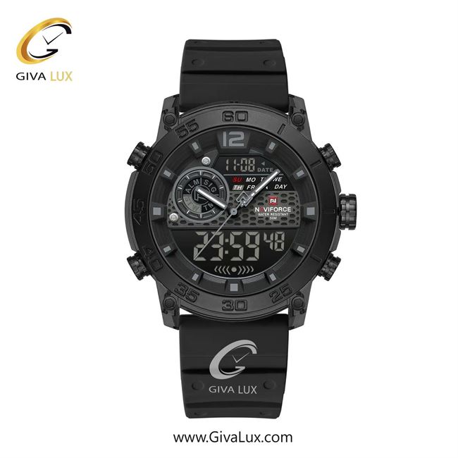 ساعت مچی اورجینال مردانه ناوی فورس|Naviforce|نوی فورس|نیوی فورس دو زمانه مشکی | مشکی| مشکی-طوسی| کد رفرنس NF6104 B/GY/B