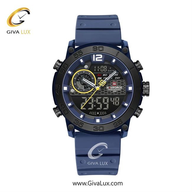 ساعت مچی اورجینال مردانه ناوی فورس|Naviforce|نوی فورس|نیوی فورس دو زمانه آبی-مشکی | آبی| مشکی| کد رفرنس NF6104 BE/W/BE