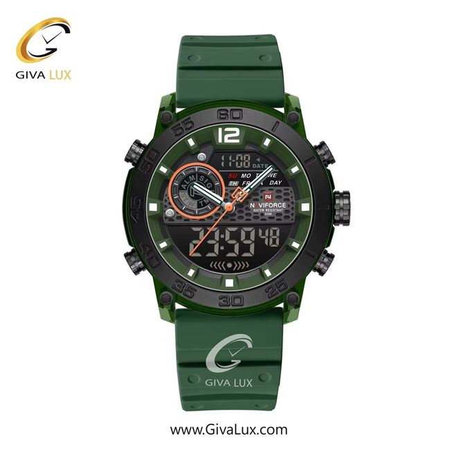 ساعت مچی اورجینال مردانه ناوی فورس|Naviforce|نوی فورس|نیوی فورس دو زمانه سبز-مشکی | سبز| مشکی| کد رفرنس NF6104 GN/W/GN